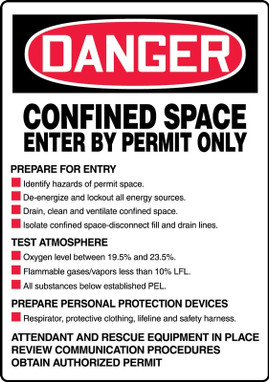 OSHA Danger Safety Sign: Confined Space - Enter By Permit Only - With Entry Procedure 20" x 14" Aluma-Lite 1/Each - MCSP017XL