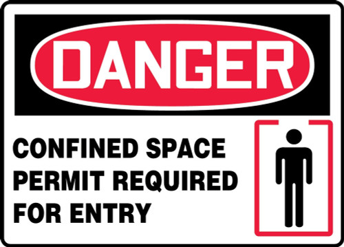 OSHA Danger Safety Sign: Confined Space - Permit Required For Entry 10" x 14" Adhesive Vinyl 1/Each - MCSP068VS