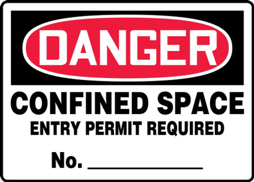 OSHA Danger Safety Sign: Confined Space - Entry Permit Required No.___ 7" x 10" Adhesive Dura-Vinyl - MCSP124XV