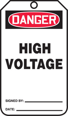 OSHA Danger Safety Tag: High Voltage Standard Back A RP-Plastic 25/Pack - MDT103PTP