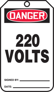 OSHA Danger Safety Tag: 220 Volts Standard Back A PF-Cardstock 25/Pack - MDT172CTP