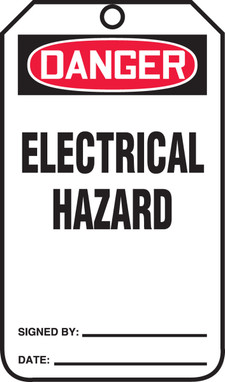 OSHA Danger Safety Tag: Electrical Hazard Standard Back B RP-Plastic 25/Pack - MDT221PTP