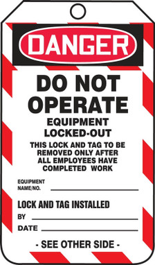 Lockout-Tagout OSHA Danger Safety Tag: Do Not Operate Jumbo HS-Laminate 5/Pack - MDT245LTM