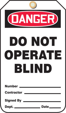 OSHA Danger Safety Tag: Do Not Operate Blind RP-Plastic 5/Pack - MDT249PTM