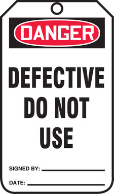OSHA Danger Safety Tag: Defective Do Not Use Standard Back A 8 1/2" x 3 7/8" PF-Cardstock 5/Pack - MDT258CTM