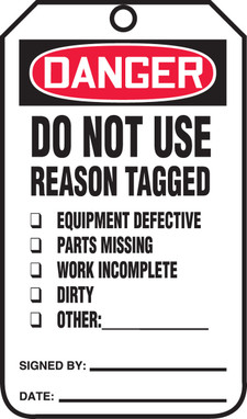 OSHA Danger Safety Tag: Do Not Use Standard Back A 8 1/2" x 3 7/8" PF-Cardstock 5/Pack - MDT259CTM