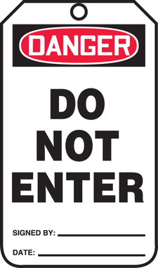 OSHA Danger Safety Tag: Do Not Enter Standard Back A 8 1/2" x 3 7/8" RP-Plastic 5/Pack - MDT274PTM