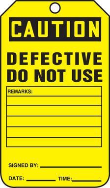 OSHA Caution Safety Tag: Defective Do Not Use Standard Back B RP-Plastic 5/Pack - MDT622PTM