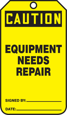 OSHA Caution Safety Tag: Equipment Needs Repair Standard Back B PF-Cardstock 5/Pack - MDT656CTM