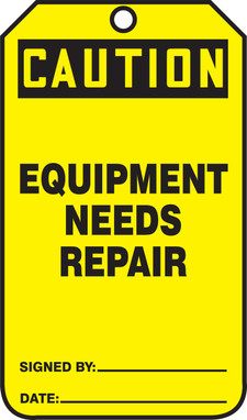 OSHA Caution Safety Tag: Equipment Needs Repair Standard Back B RP-Plastic 25/Pack - MDT656PTP