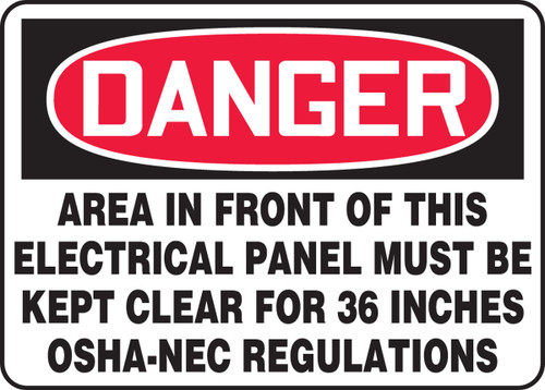 OSHA Danger Safety Sign: Area In Front Of This Electrical Panel Must Be Kept Clear For 36 Inches - OSHA-NEC Regulations 7" x 10" Dura-Plastic 1/Each - MELC001XT