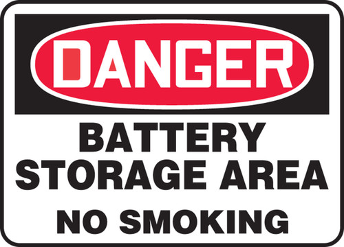 OSHA Danger Safety Sign: Battery Storage Area No Smoking English 14" x 20" Dura-Fiberglass 1/Each - MELC144XF