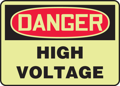Glow-In-The-Dark OSHA Danger Safety Sign: High Voltage 10" x 14" Lumi-Glow Flex 1/Each - MELC152GF