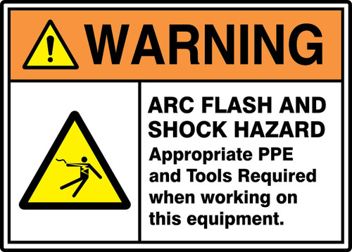 ANSI ISO Warning Safety Sign: Arc Flash And Shock Hazard 10" x 14" Aluminum 1/Each - MELC367VA