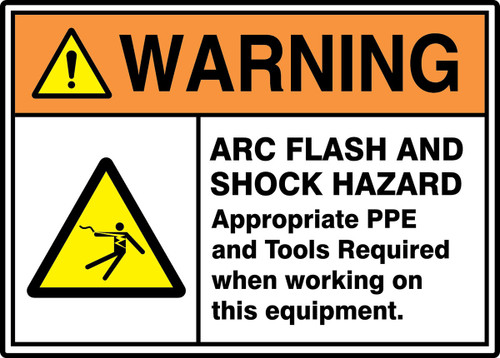 ANSI ISO Warning Safety Sign: Arc Flash And Shock Hazard 7" x 10" Aluminum 1/Each - MELC369VA