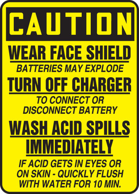 OSHA Caution Safety Sign: Wear Face Shield - Batteries May Explode 14" x 10" Dura-Fiberglass 1/Each - MELC651XF