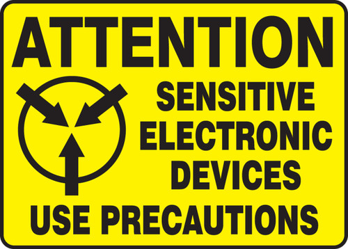 Electrical Sign: Attention - Sensitive Electronic Devices Use Precautions 10" x 14" Adhesive Dura-Vinyl 1/Each - MELC901XV