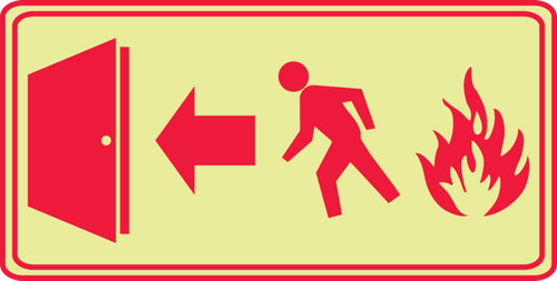 Glow-In-The-Dark Safety Sign: (Fire Exit To The Left) 7" x 14" Lumi-Glow Flex 1/Each - MEXT428GF