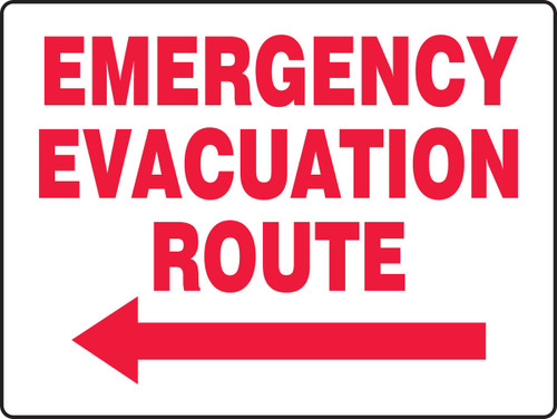 Safety Sign: Emergency Evacuation Route (Left Arrow) 18" x 24" Plastic 1/Each - MEXT520VP