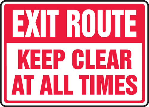 Exit Route Safety Sign: Keep Clear At All Times 10" x 14" Adhesive Dura-Vinyl 1/Each - MEXT561XV