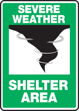 Severe Weather Safety Sign: Severe Weather - Shelter Area- Emergency Shelter Signs English 10" x 7" Dura-Fiberglass 1/Each - MFEX541XF