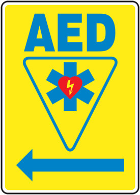 Safety Sign: AED (Automated External Defibrillator - Left Arrow) English 14" x 10" Accu-Shield 1/Each - MFSD416XP