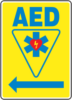 Safety Sign: AED (Automated External Defibrillator - Left Arrow) English 14" x 10" Dura-Plastic 1/Each - MFSD416XT