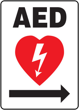 Safety Sign: AED (Automated External Defibrillator Arrow Right) 14" x 10" Plastic / - MFSD417VP
