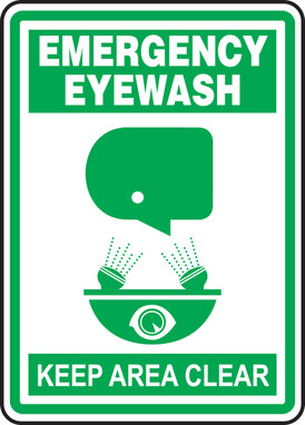 Safety Sign: Emergency Eyewash - Keep Clear 14" x 10" Adhesive Vinyl - MFSD518VS