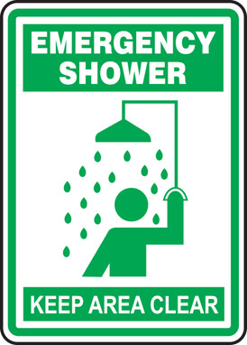 Safety Sign: Emergency Shower - Keep Area Clear 14" x 10" Adhesive Dura-Vinyl - MFSD527XV