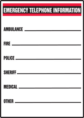 Safety Sign: Emergency Telephone Information 14" x 10" Adhesive Vinyl 1/Each - MFSD553VS