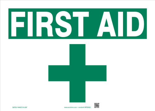 Safety Sign: First Aid 7" x 10" Adhesive Vinyl - MFSD923VS