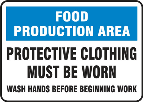 Safety Signs: Food Production Area - Protective Clothing Must Be Worn 7" x 10" Aluma-Lite 1/Each - MFSY557XL