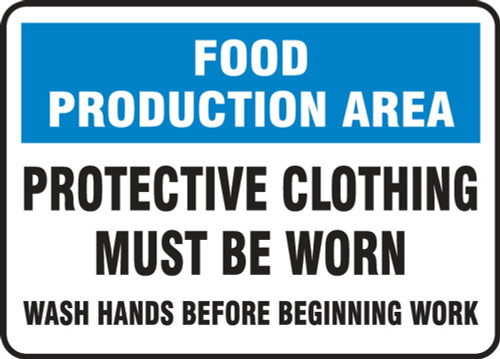 Safety Signs: Food Production Area - Protective Clothing Must Be Worn 7" x 10" Adhesive Dura-Vinyl 1/Each - MFSY557XV