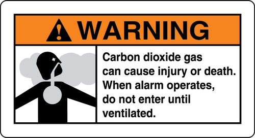 ANSI Warning Fire Safety Sign: Carbon Dioxide Gas Can Cause Injury Or Death 6 1/2" x 12" Adhesive Vinyl 1/Each - MFXG342VS