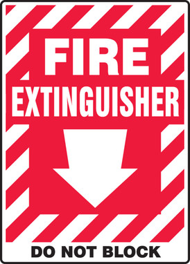 Safety Sign: Fire Extinguisher - Do Not Block (Arrow) 10" x 7" Adhesive Dura-Vinyl - MFXG456XV