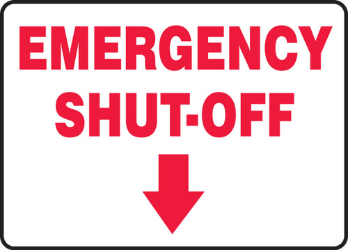 Fire Safety Sign: Emergency Shut-Off (down arrow) 10" x 14" Plastic 1/Each - MFXG541VP
