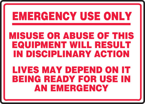 Fire Safety Sign: Emergency Use Only 10" x 14" Accu-Shield 1/Each - MFXG921XP