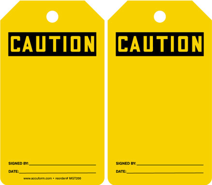 OSHA Caution Safety Tags: Blank Yellow RP-Plastic - MGT200PTP
