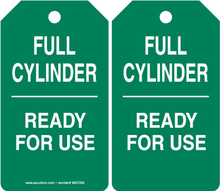 Cylinder Status Safety Tag: Full Cylinder- Ready For Use RP-Plastic 5/Pack - MGT203PTM