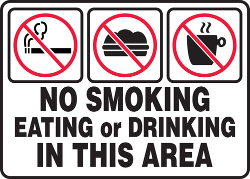 Safety Sign: No Smoking Eating Or Drinking In This Area 10" x 14" Aluminum 1/Each - MHSK543VA