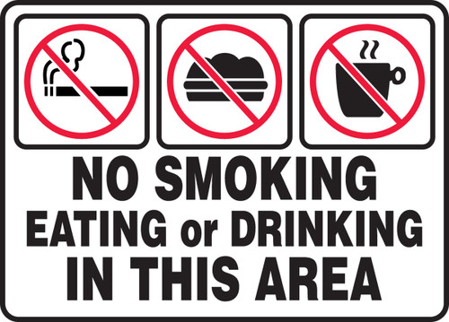 Safety Sign: No Smoking Eating Or Drinking In This Area 10" x 14" Adhesive Vinyl 1/Each - MHSK543VS