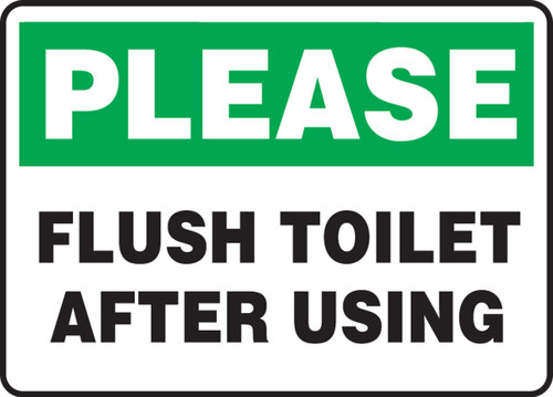 Housekeeping Safety Sign: Please Flush Toilet After Using 7" x 10" Adhesive Vinyl 1/Each - MHSK948VS