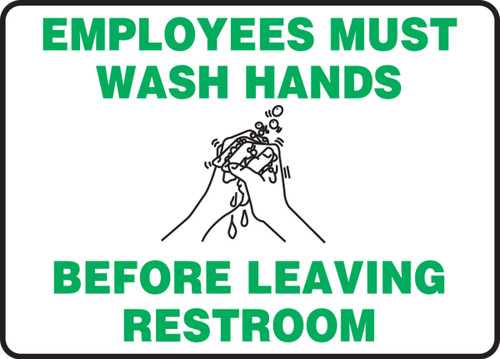 Safety Sign: Employees Must Wash Hands Before Leaving Restroom 10" x 14" Aluma-Lite 1/Each - MHSK968XL