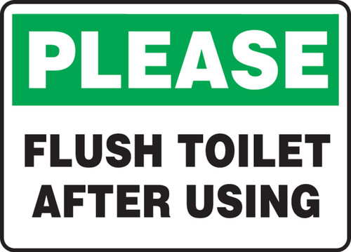 Housekeeping Safety Sign: Please Flush Toilet After Using 10" x 14" Adhesive Vinyl 1/Each - MHSK970VS