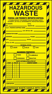 Safety Label: Hazardous Waste 11" x 6" Adhesive-Poly Sheet 250/Roll - MHZW12EVL