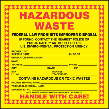 Hazardous Waste Label: Hazardous Waste (Technical Chemical Name) 6" x 6" Adhesive Coated Paper 25/Pack - MHZW25PSP