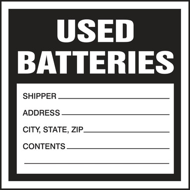 Hazardous Waste Label: Used Batteries 6" x 6" Adhesive Coated Paper 25/Pack - MHZW30PSP