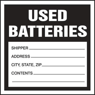 Hazardous Waste Label: Used Batteries 4" x 4" Adhesive-Poly Sheet 25/Pack - MHZW32EVP