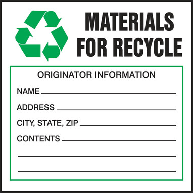 Safety Label: Materials For Recycle 6" x 6" Adhesive-Poly Sheet 250/Roll - MHZW45EVL